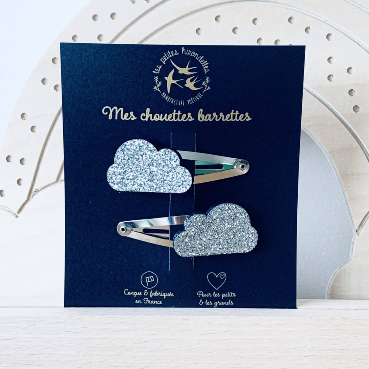 Barrettes doubles - Nuages - Argenté