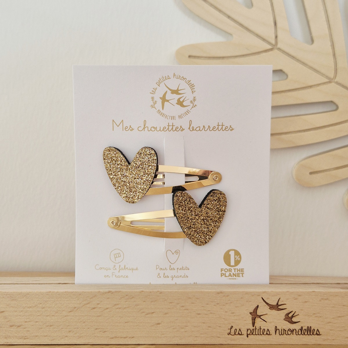 Barrettes doubles - Cœurs - Doré