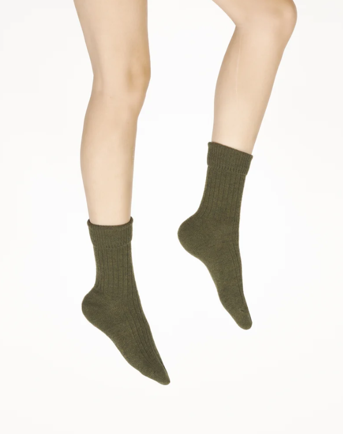 Chaussettes femme laine et acrylique - Kaki