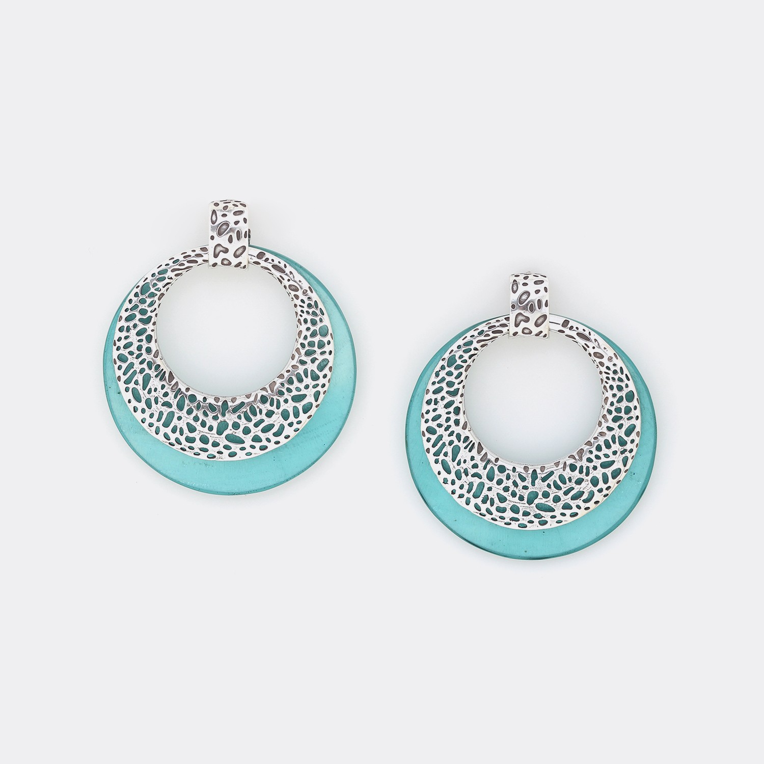 Boucles d’oreilles poussoir argentées gitanes bleues - Coralia
