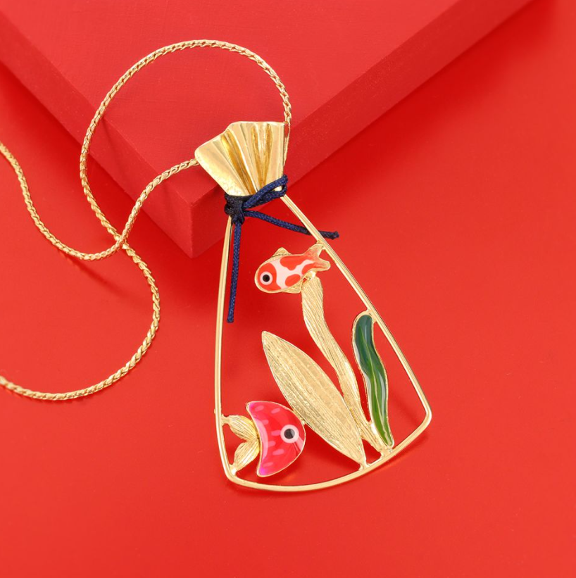 collier bocal dore rouge taratata 2