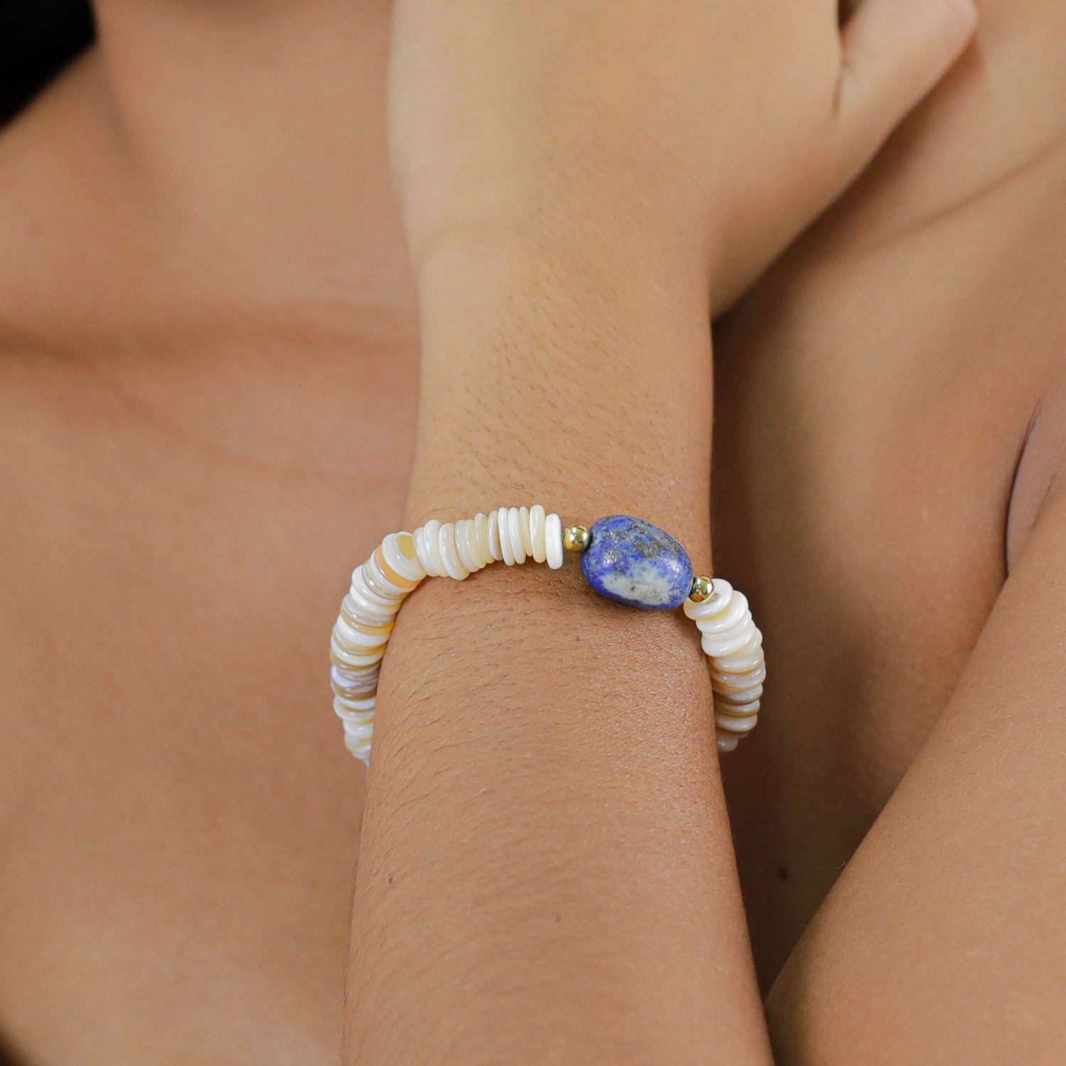 bracelet extensible coquillage lapis lazuli minerama nature 3