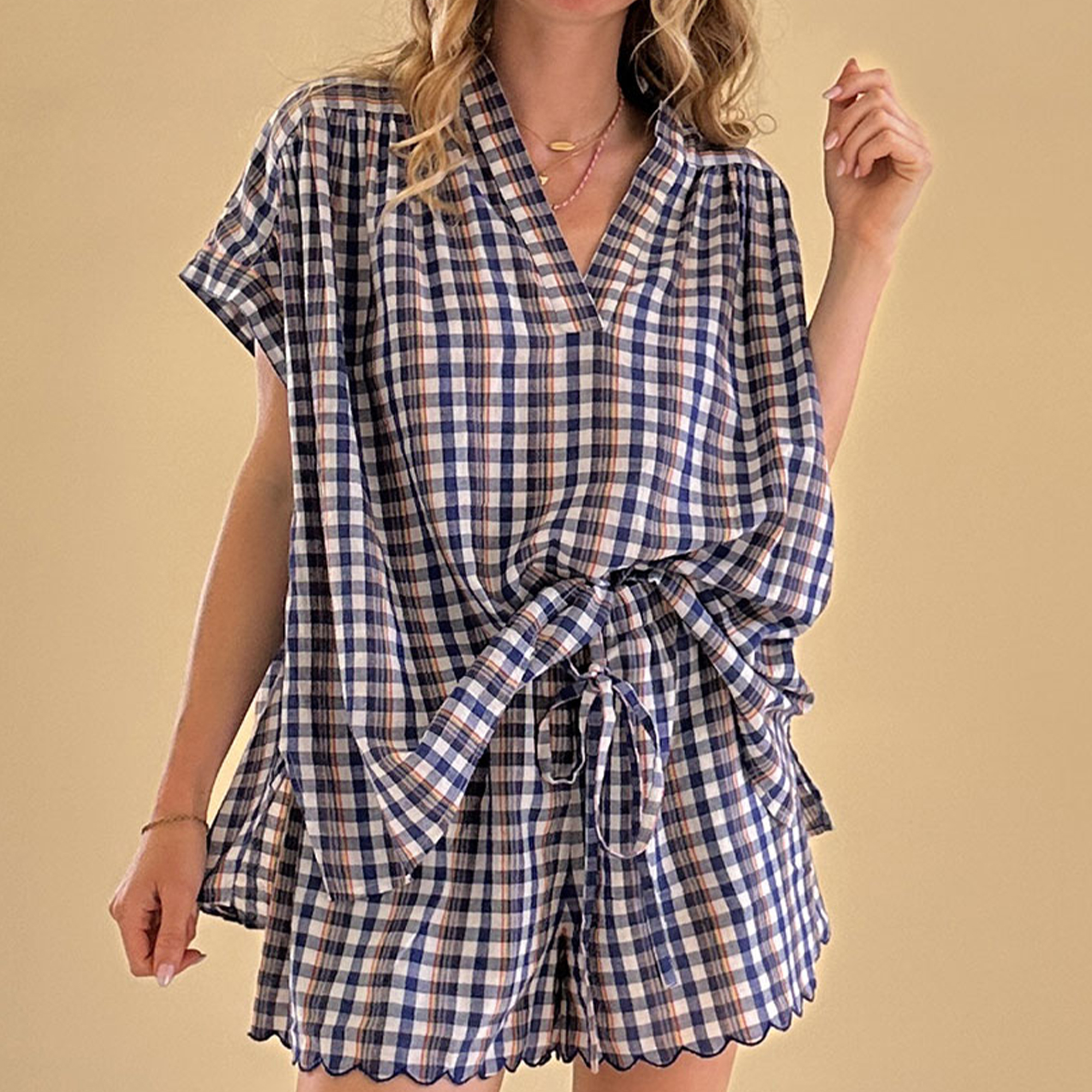 Blouse Lison - Carreau indigo