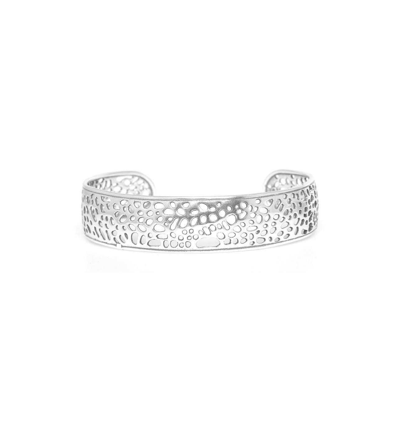 Bracelet manchette ajouré argenté - Coralia
