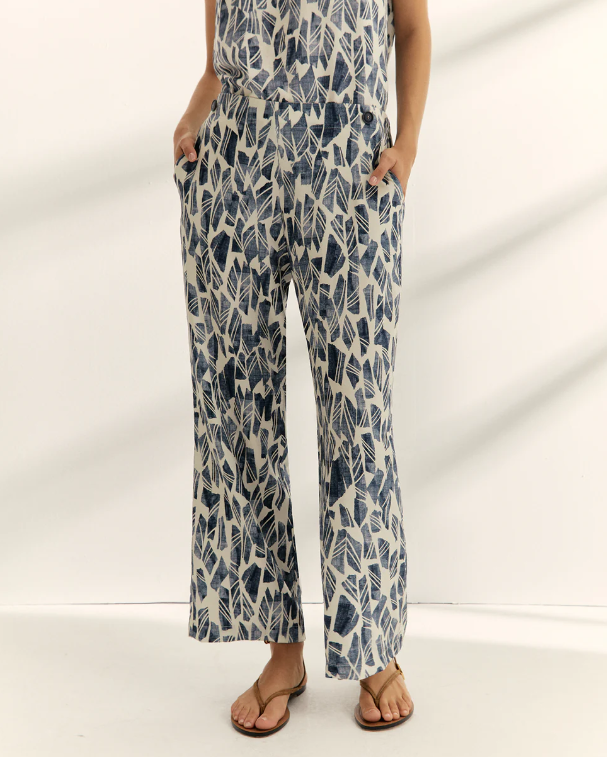 Pantalon droit imprimé et taille élastique - Bleu indigo
