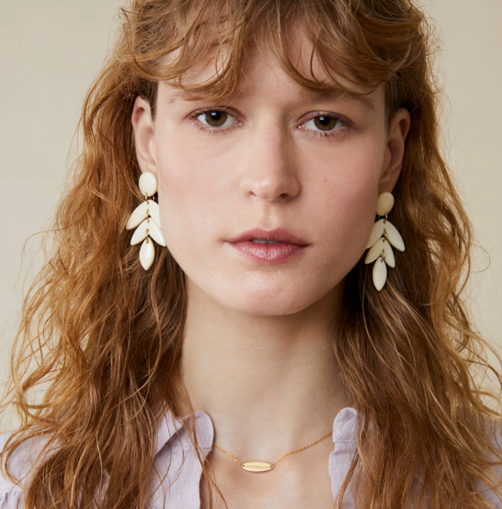 Boucles d\'oreilles Fanou - Ecru marbré