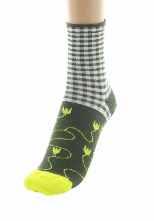 Chaussettes coton vichy kaki ivoire Berthe 3