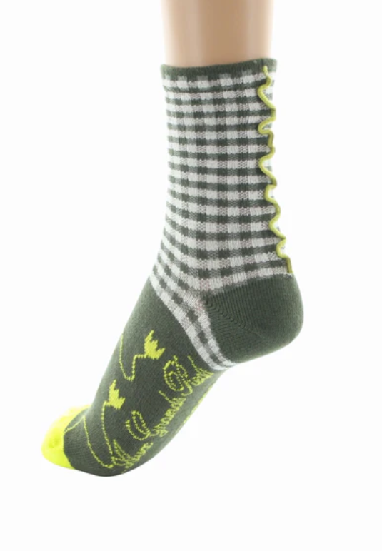 Chaussettes coton vichy kaki ivoire Berthe 5