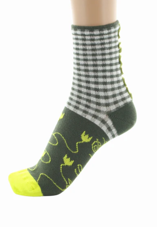 Chaussettes coton vichy kaki ivoire Berthe 4