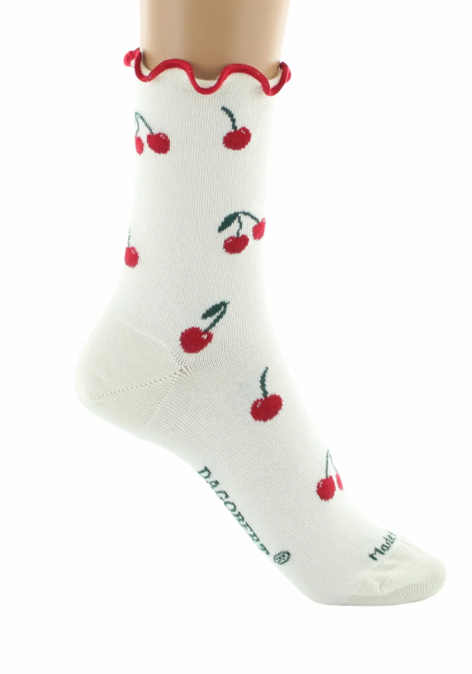 Chaussettes coton bio - Cerises écru