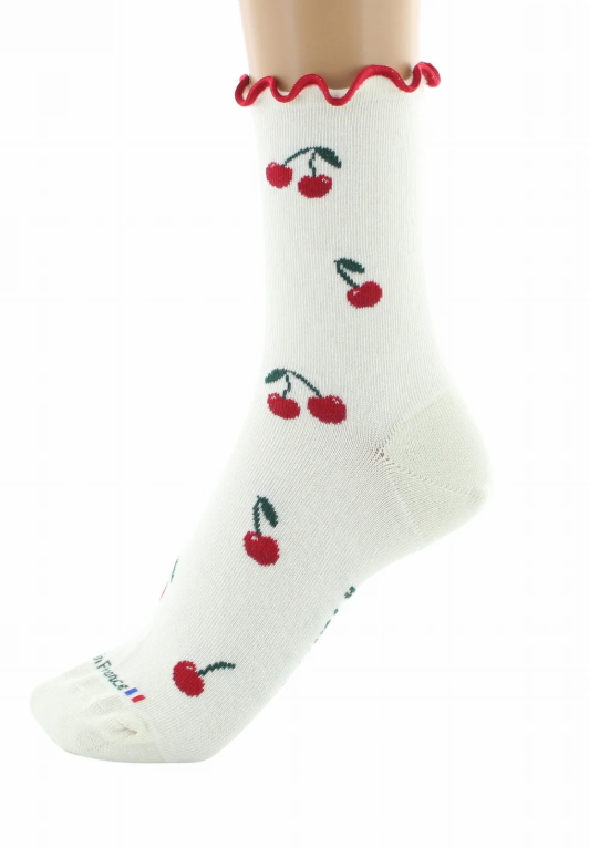 chaussettes coton bio cerises ecru dagobert 4