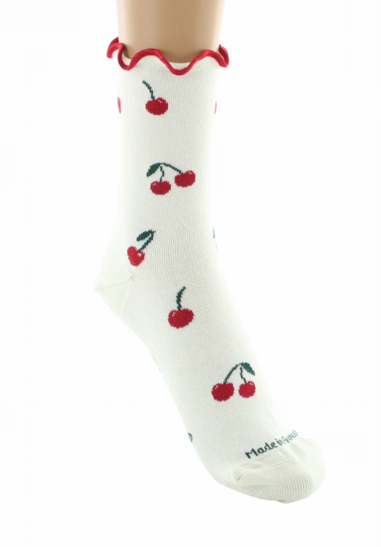 chaussettes coton bio cerises ecru dagobert 2