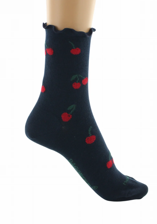 Chaussettes coton bio - Cerises marine