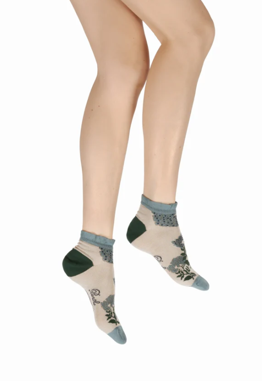 Socquettes en coton - Fleurs bleues volant