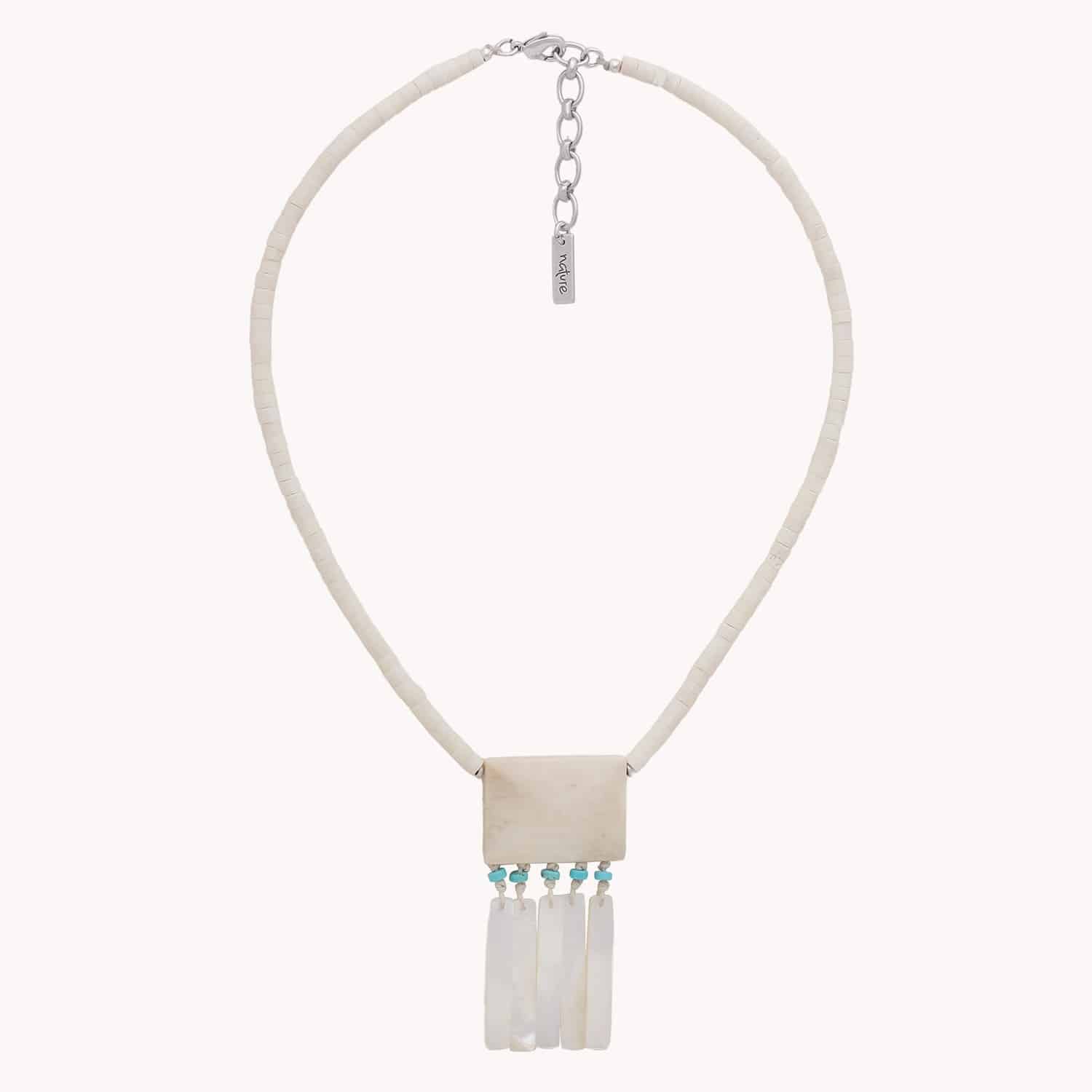 Collier pendentif os et nacre blanche - Milos
