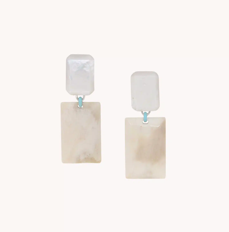 Boucles d\'oreilles clips 2 rectangles Nacre et os - Milos