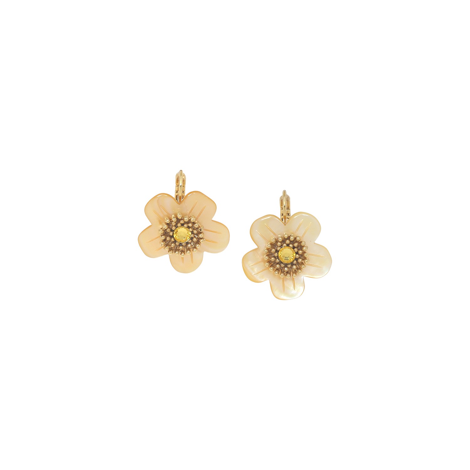 Boucles d\'oreilles dormeuses bouton d\'or nacre dorée - Goldie