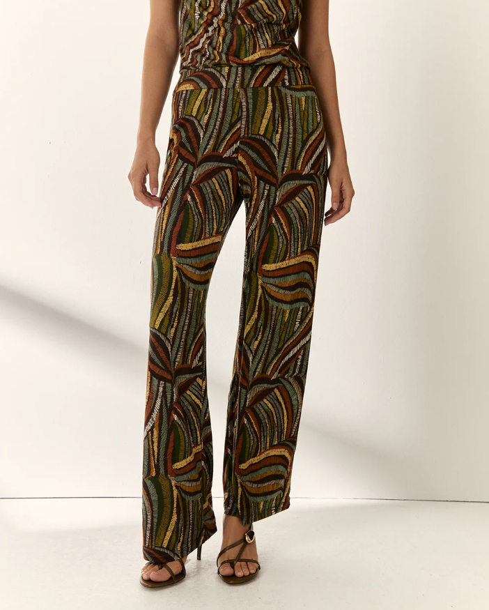 Pantalon imprimé avec taille élastique - Vert