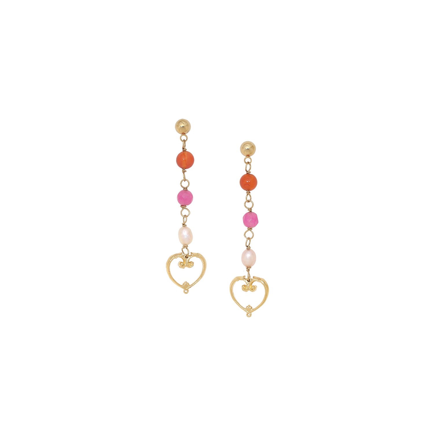 Boucles d\'oreilles poussoir longues pendant coeur - Jeanne