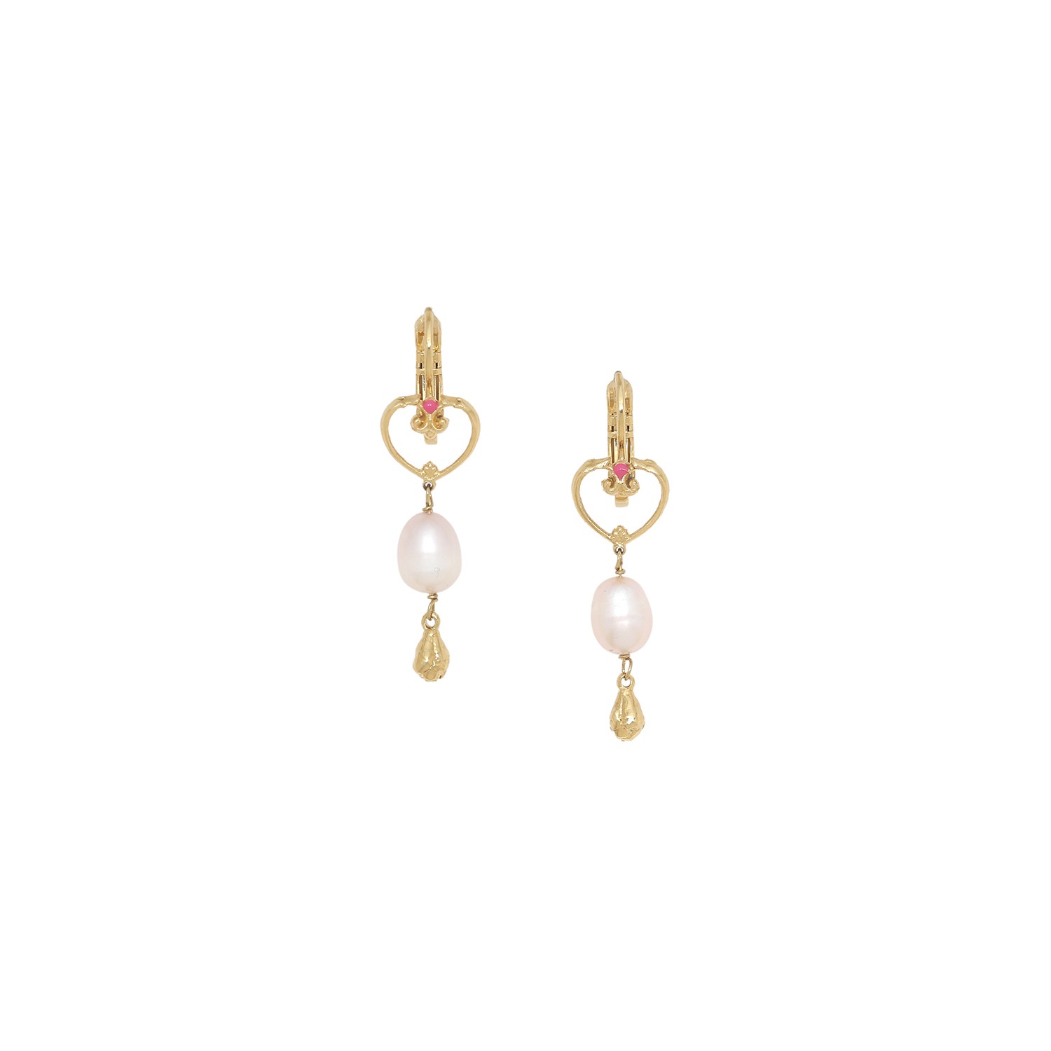 Boucles d\'oreilles dormeuses cœur et perle d\'eau douce - Jeanne