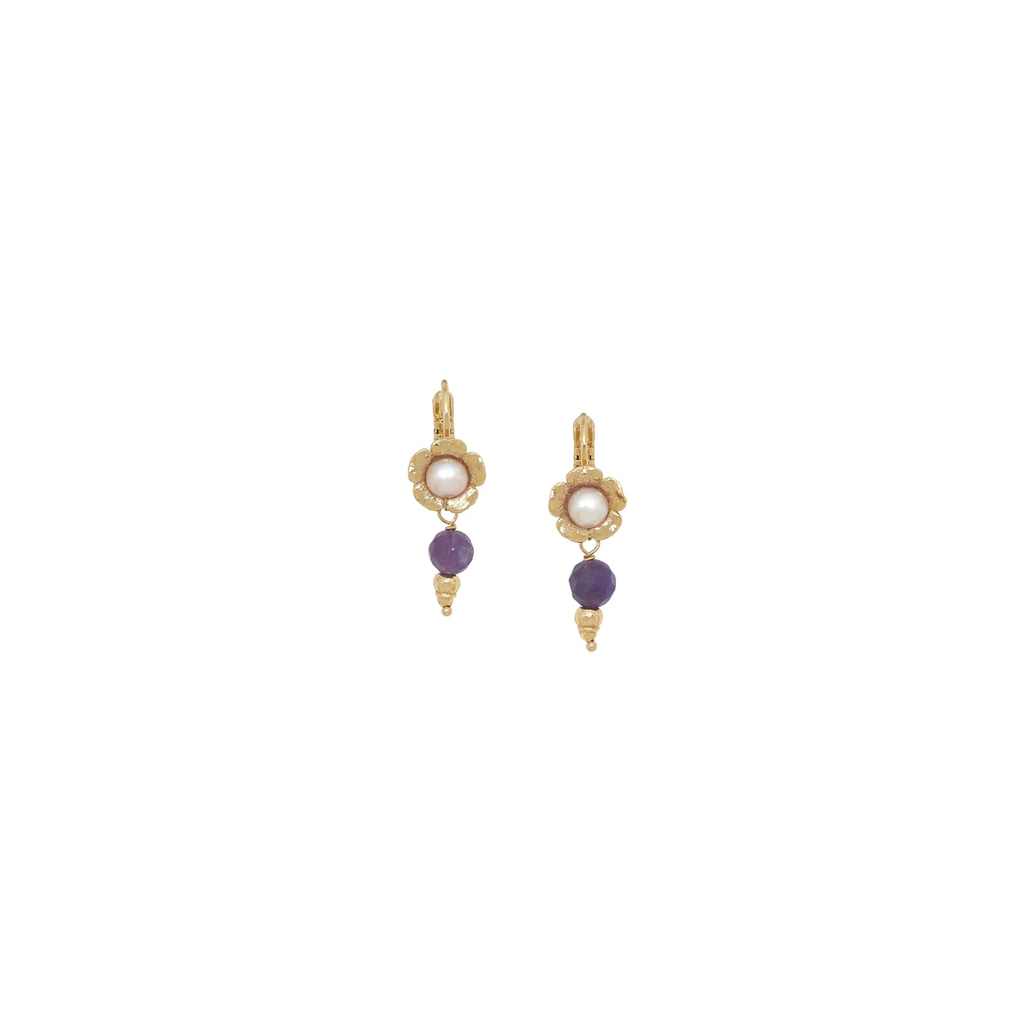 Boucles d\'oreilles dormeuses fleur et améthyste - Jeanne