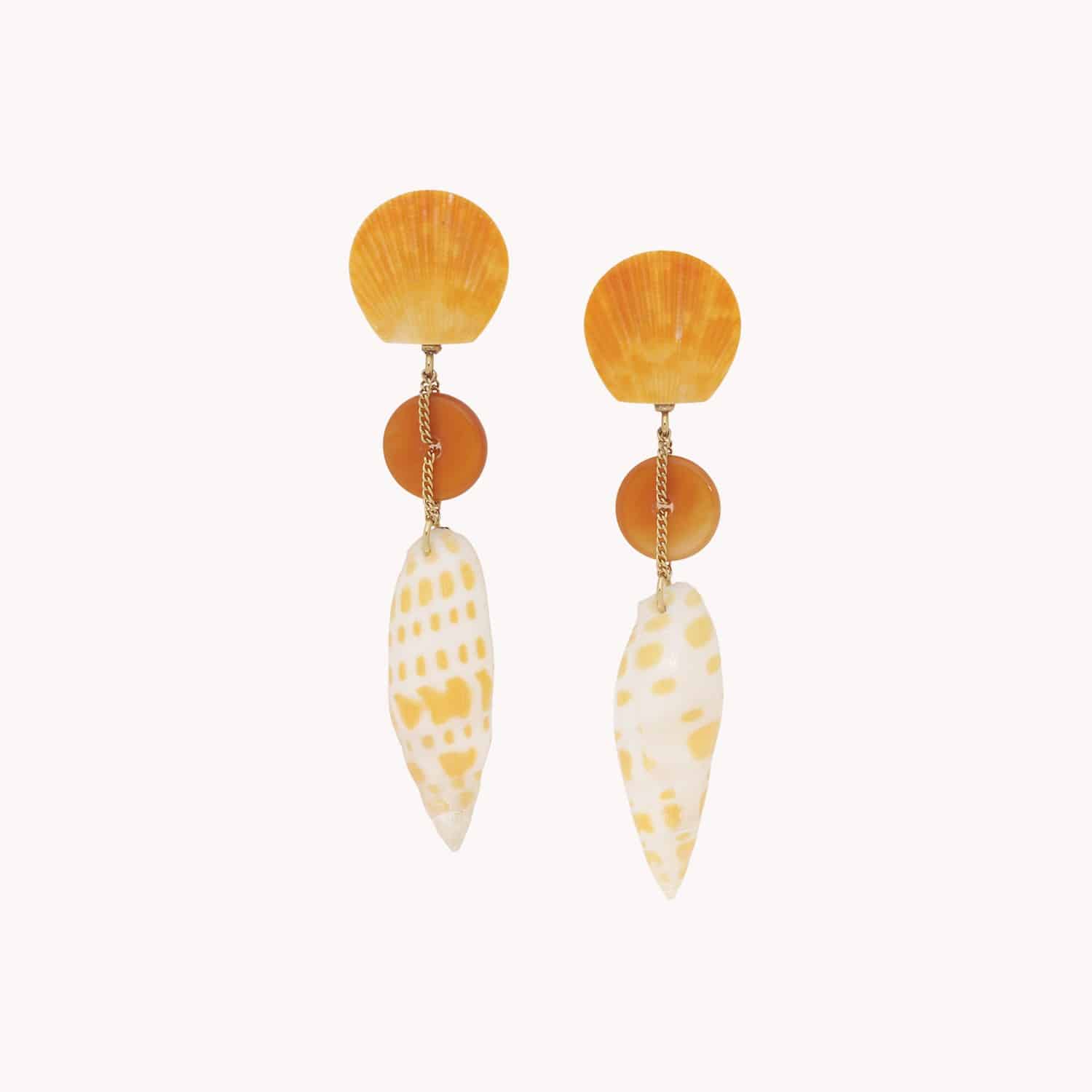 Boucles d\'oreilles poussoir anneau agate et coquillage - Alona