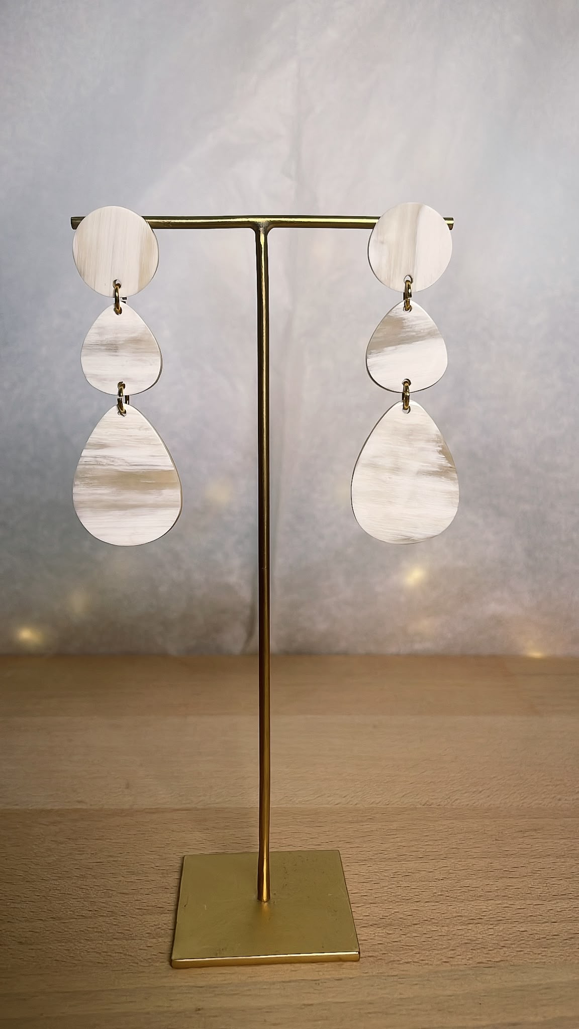 Boucles d\'oreilles en corne - 3 éléments - Blond marbré
