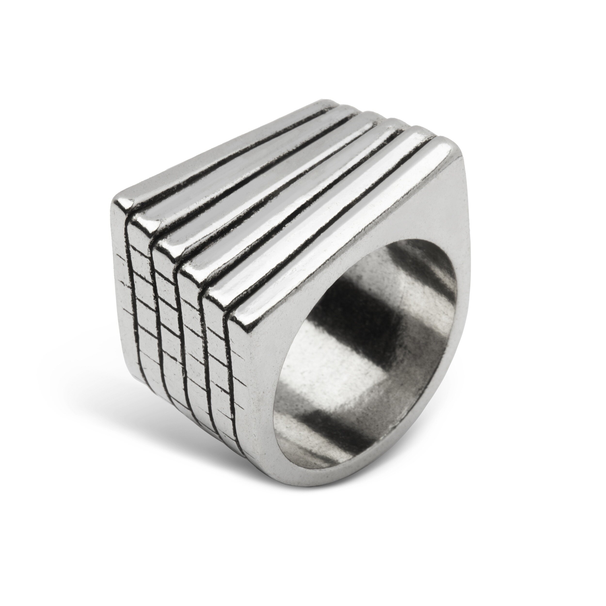 Bague Carrée Striée - Plaqué Argent 20 Microns