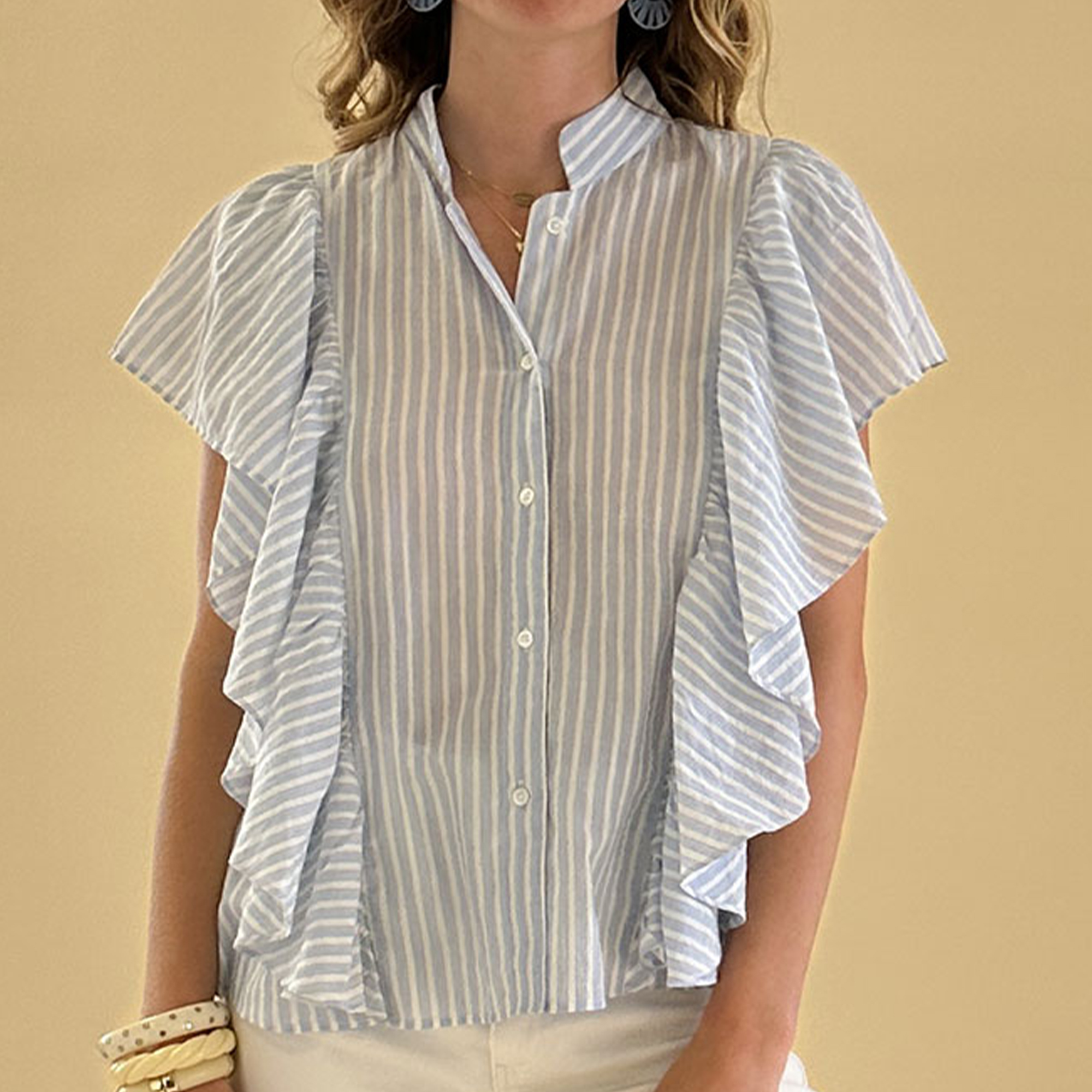 Blouse Scarlett - Rayures Ciel / Ecru