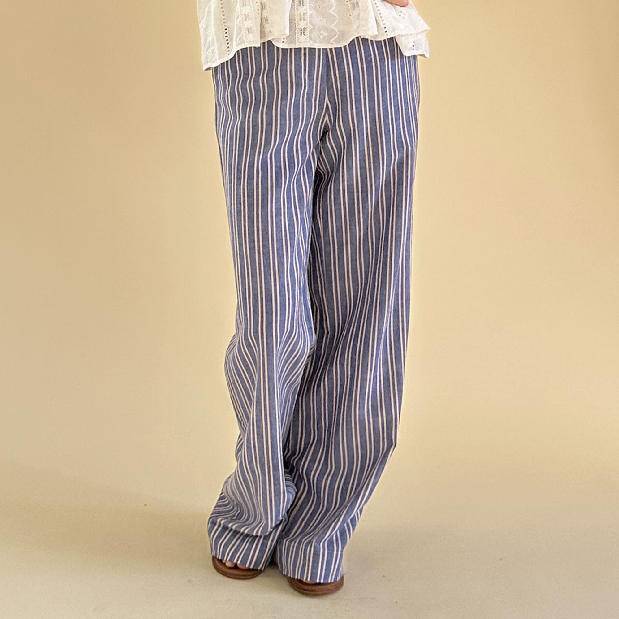 Pantalon Ezio - Rayures indigo / écru