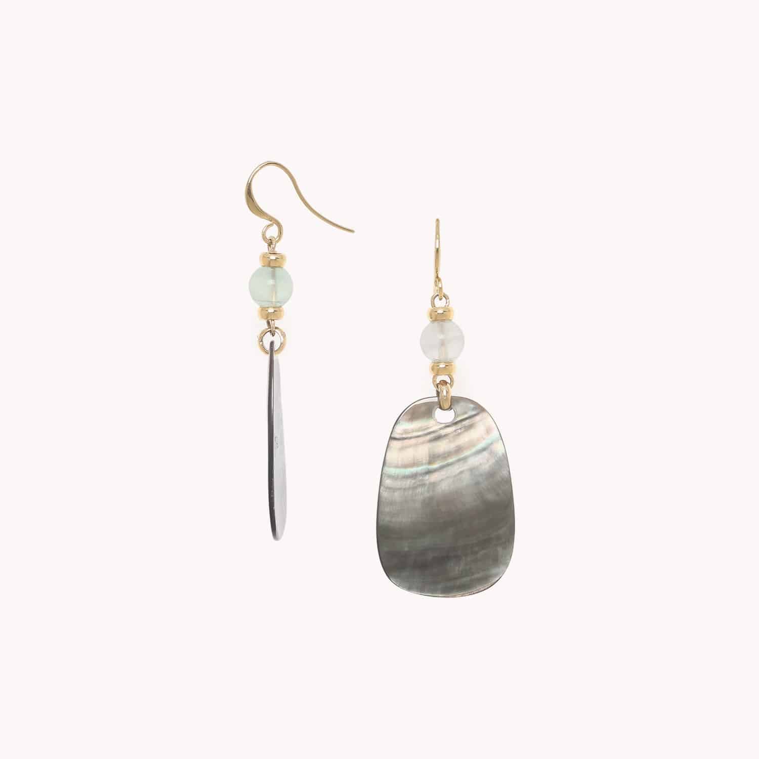 Boucles d\'oreilles crochet simple nacre noire - Fluorite