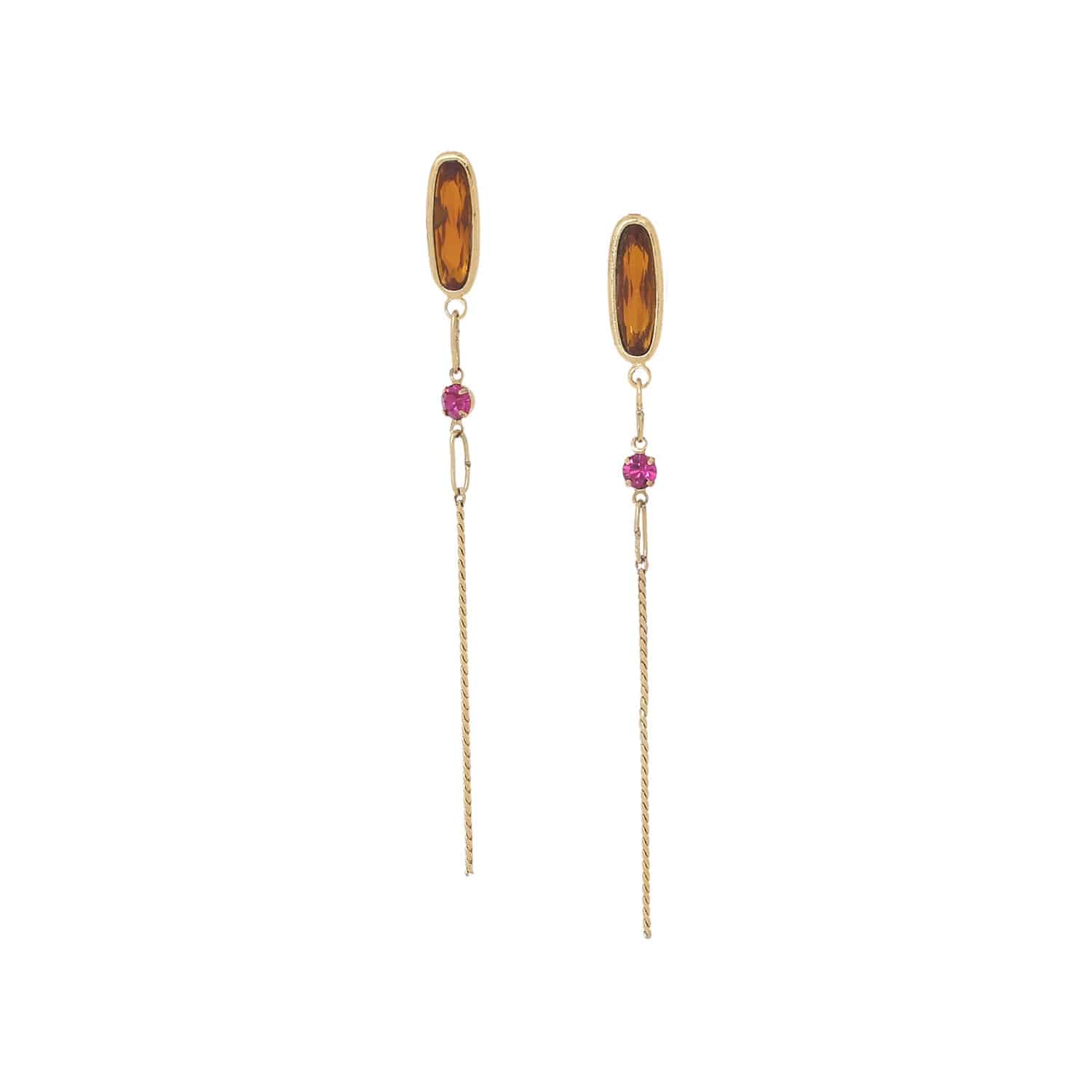 Boucles d\'oreilles poussoir longues pampilles chaînes - Emy