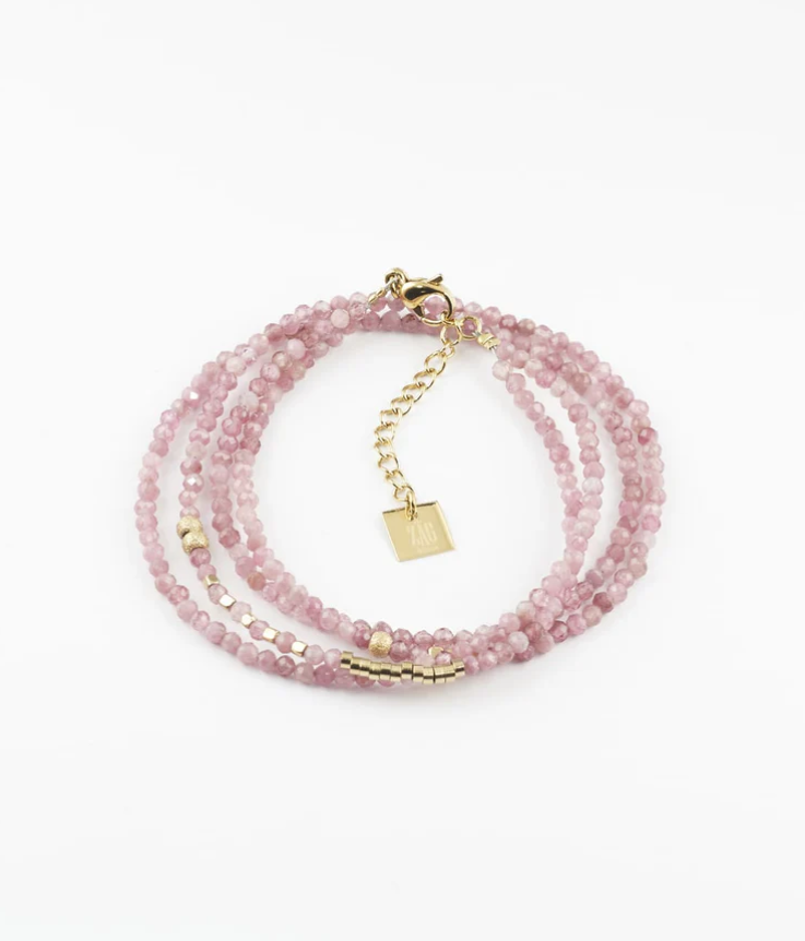 Bracelet Favela - Acier doré et tourmaline rose