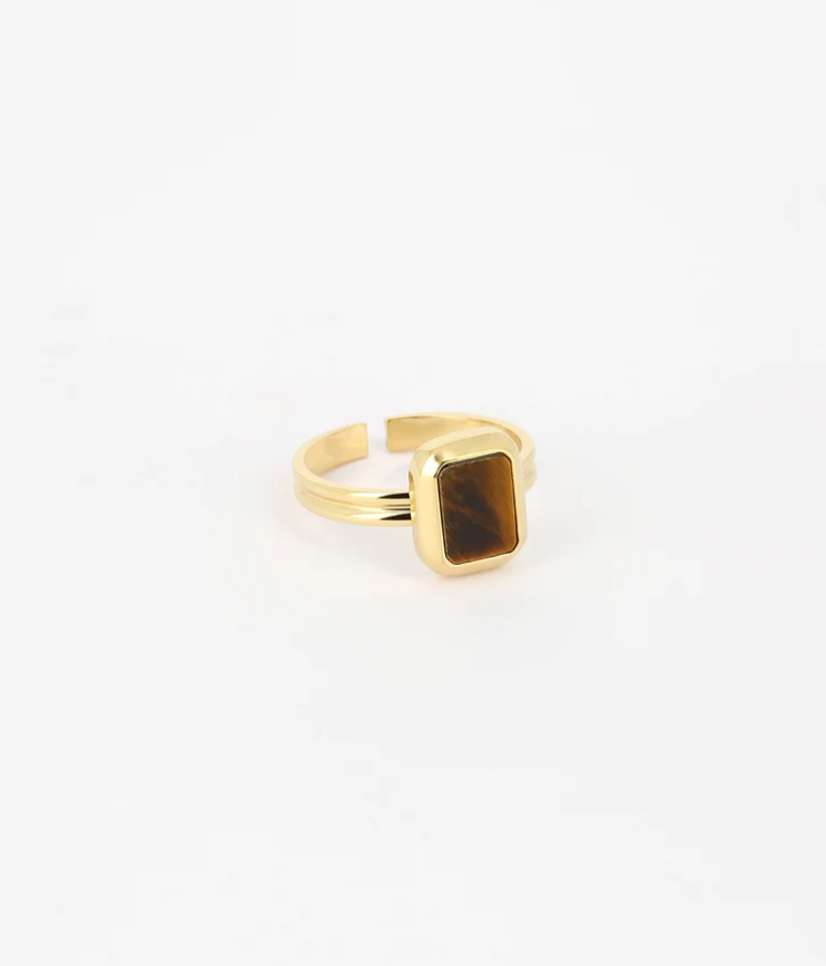 Bague Omania - Acier doré et Œil de tigre