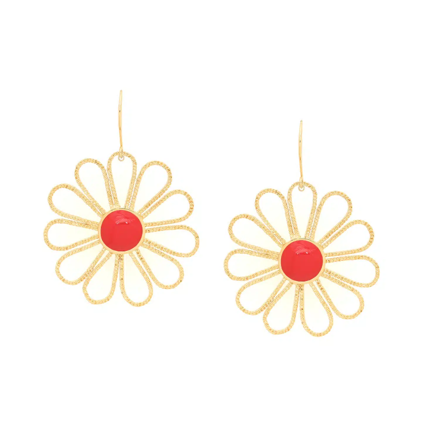 Boucles d\'oreilles Marguerite rouge - Les Fleurs Du Moment - Marguerite