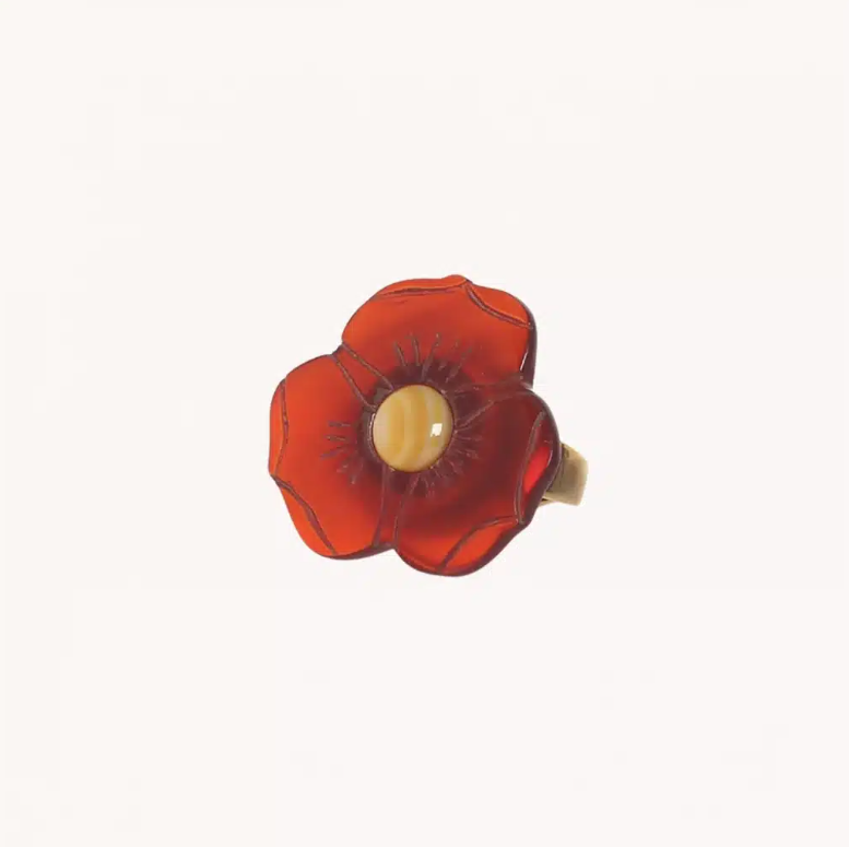 Bague ajustable petite fleur rouge - Son Jardin