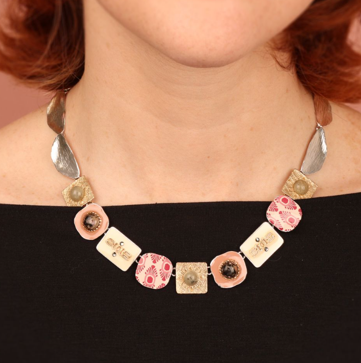 Collier Ikat - Argent rose