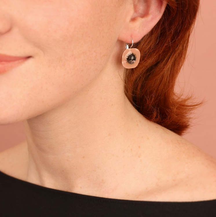 Dormeuses Ikat - Argent rose