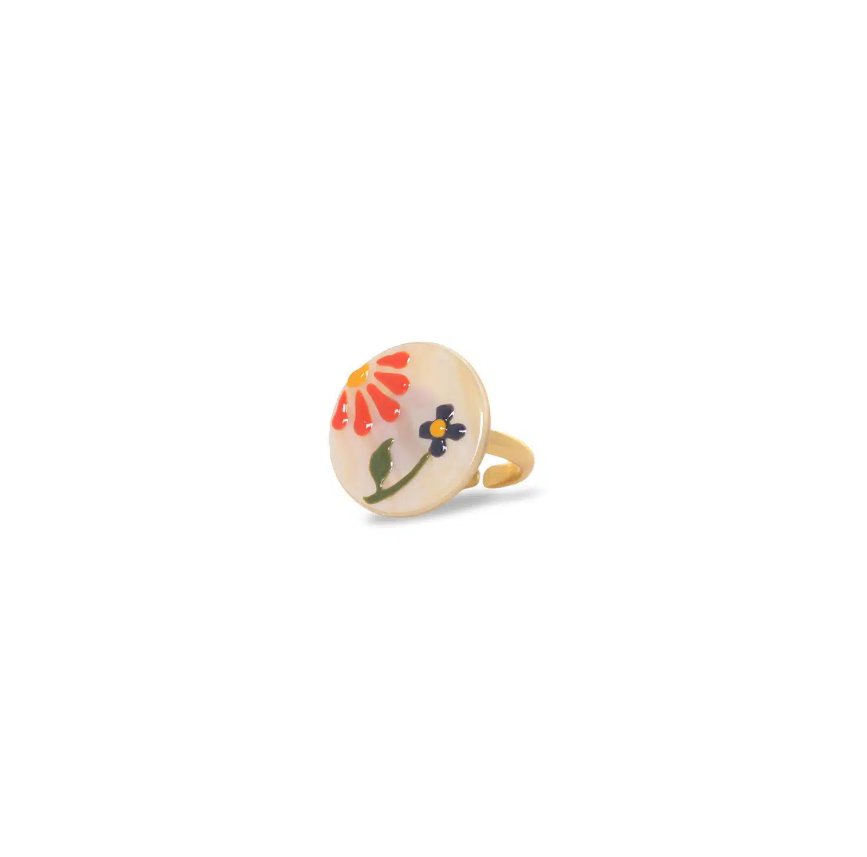 Bague ajustable nacre peinte à la main - Rosalie
