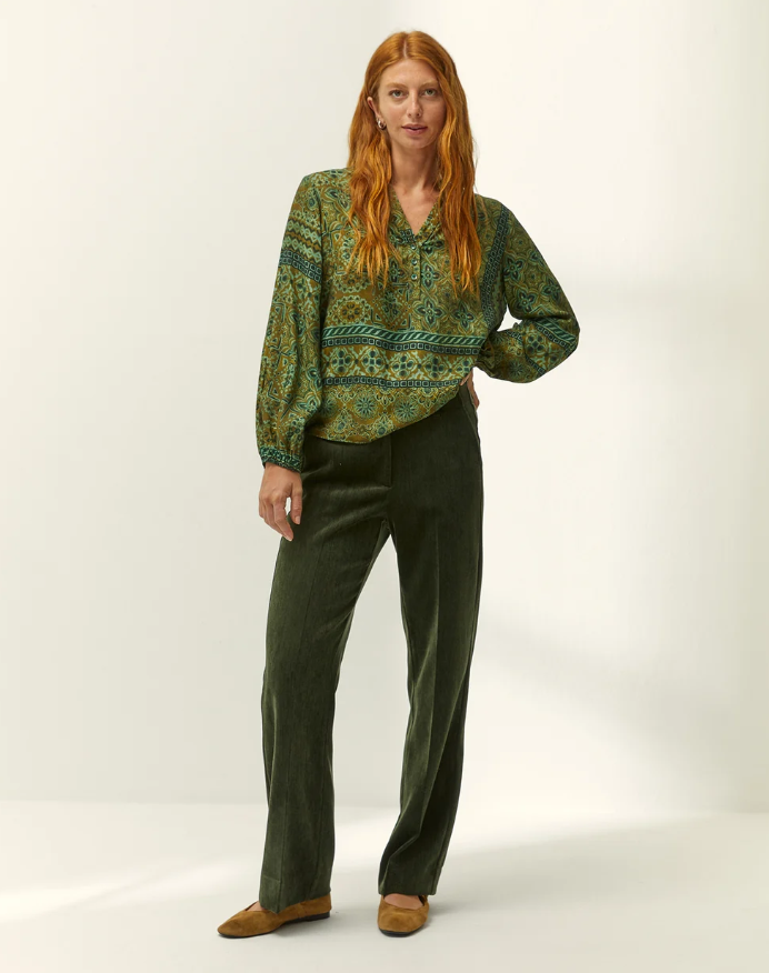 Pantalon droit effet daim - Vert foncé