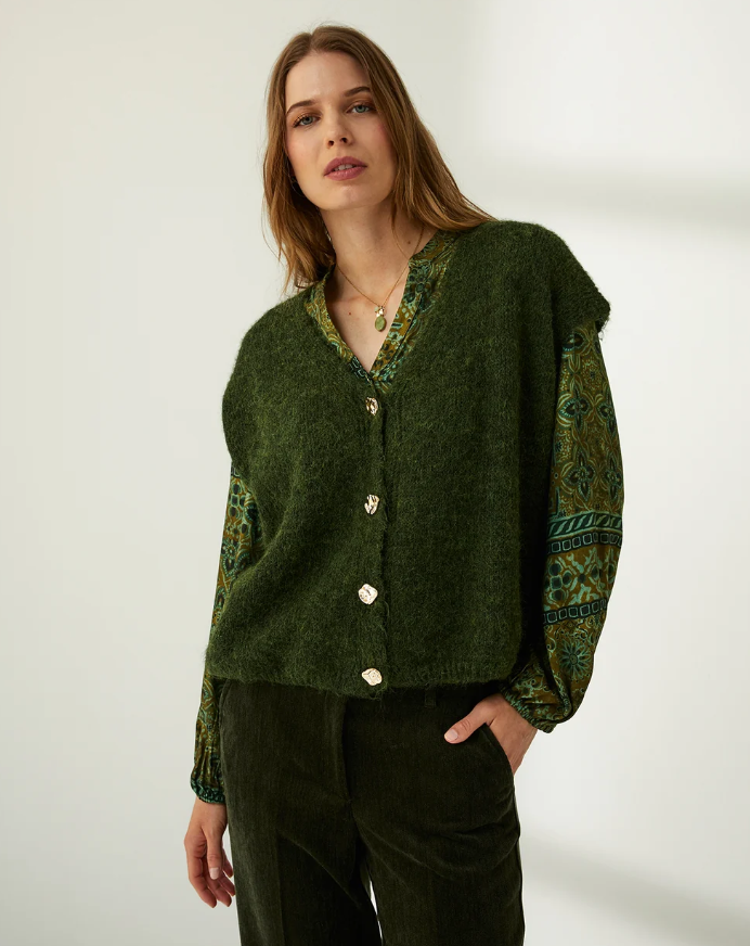 Gilet à col en V - Vert