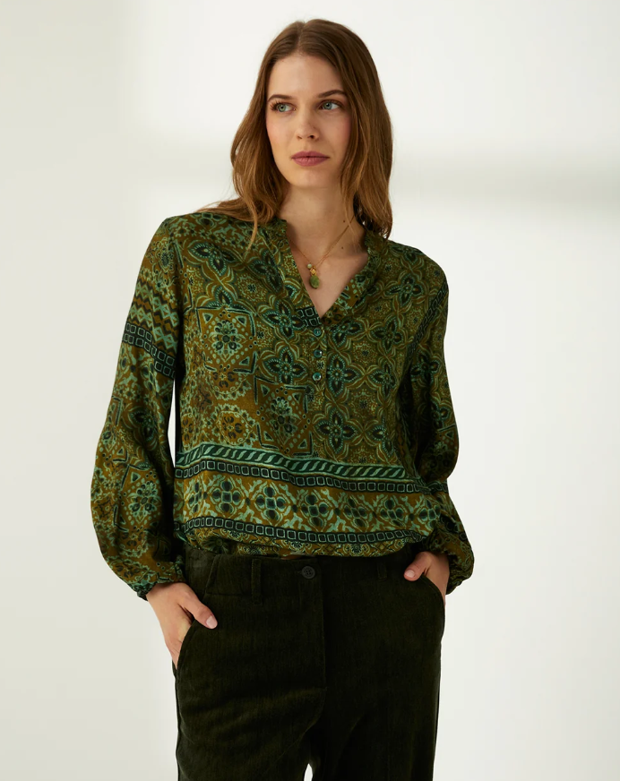 Blouse imprimée à col en V - Vert