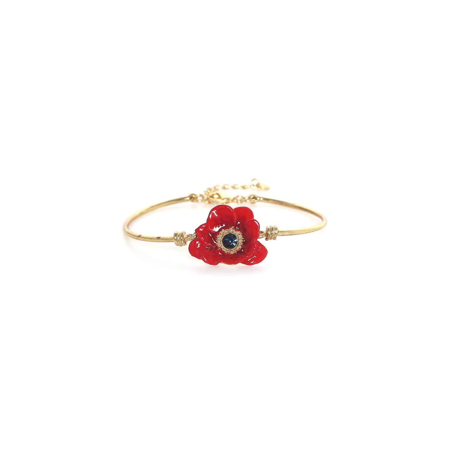 Bracelet ajustable semi-rigide anémone rouge - Scarlet