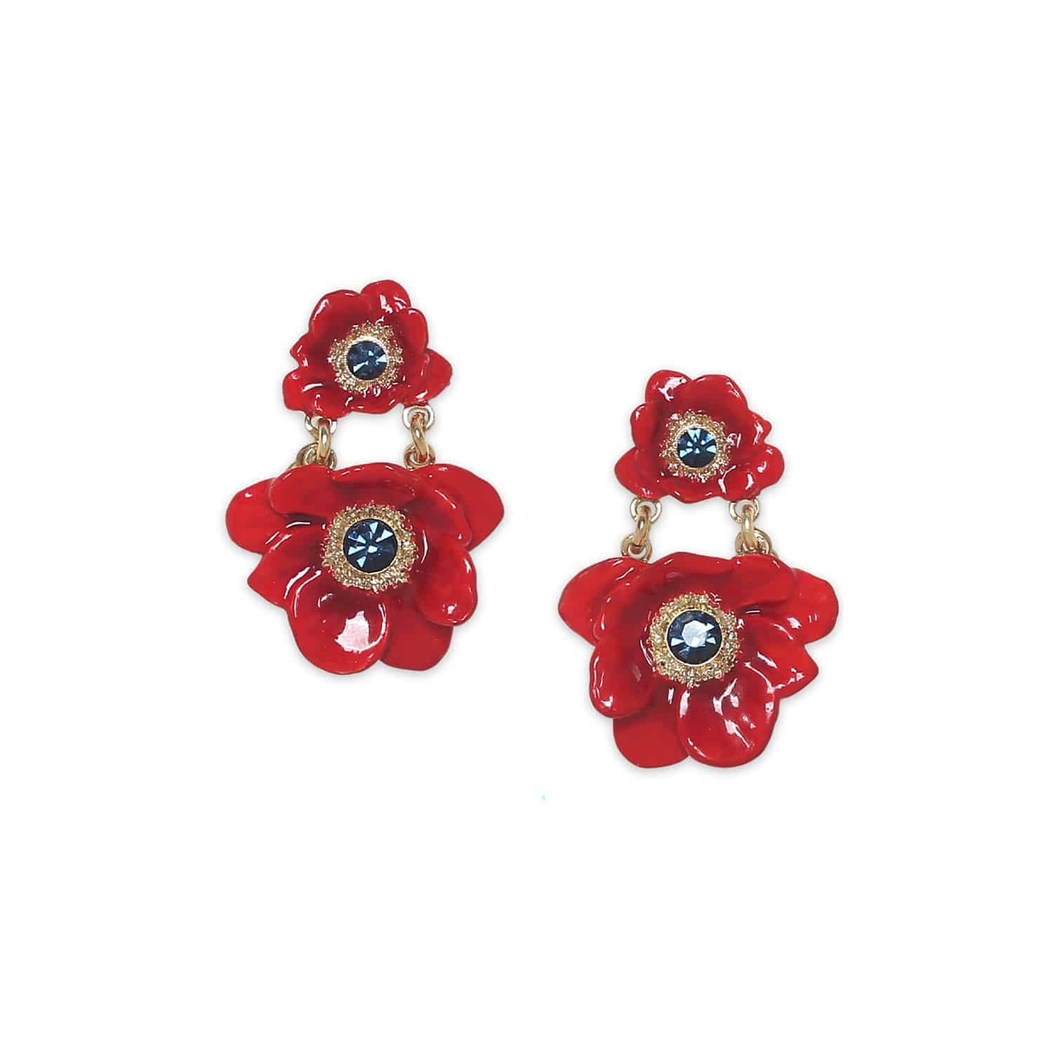 Boucles d\'oreilles poussoir 2 anémones rouges - Scarlet