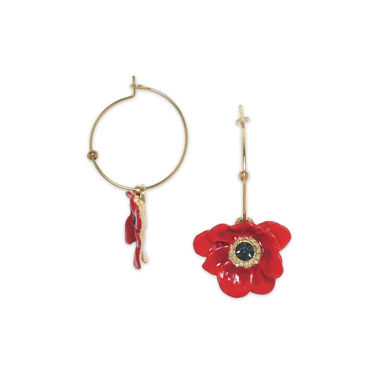Boucles d\'oreilles créoles anémone rouge - Scarlet