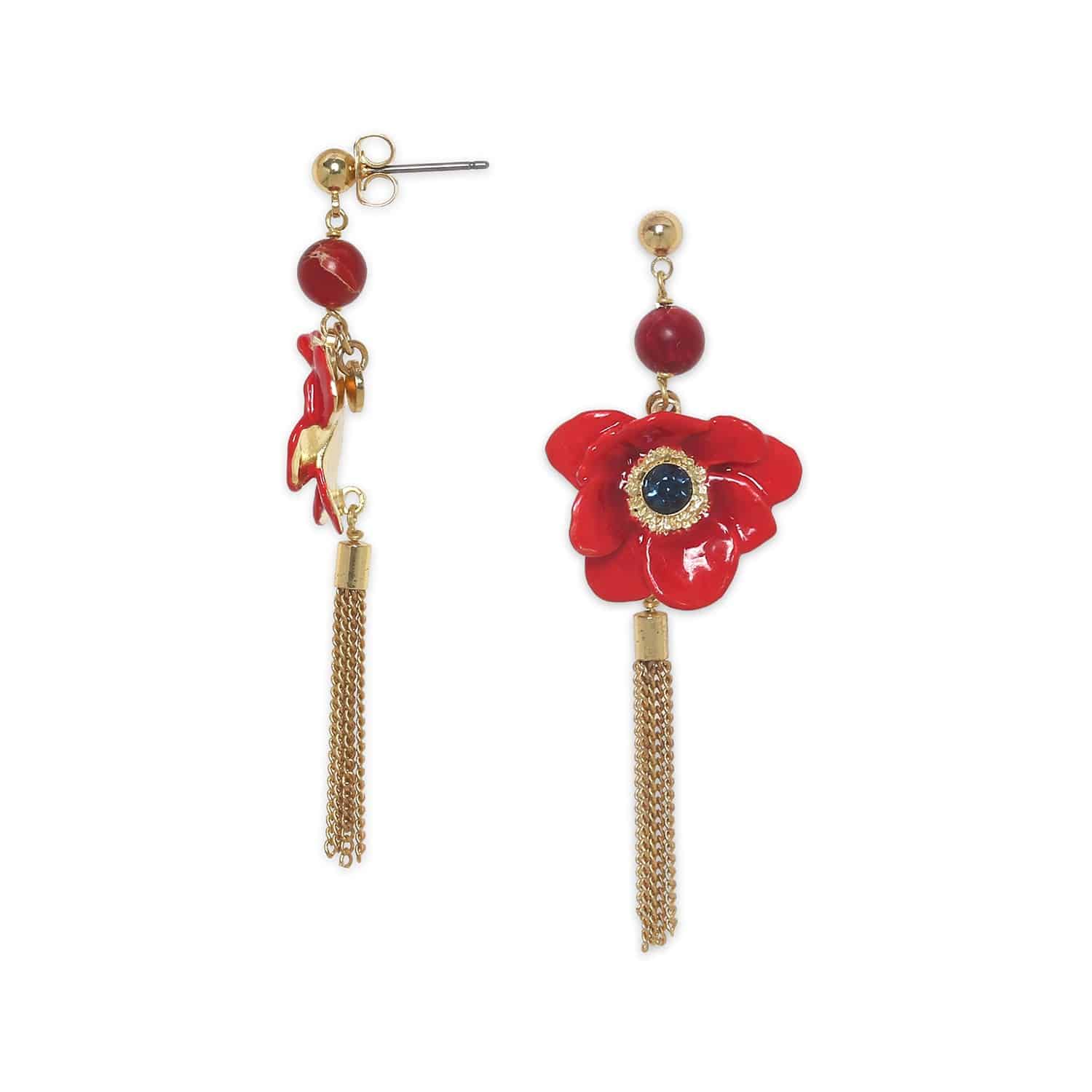 Boucles doreilles anémone pompon chaînes Scarlet, autre vue