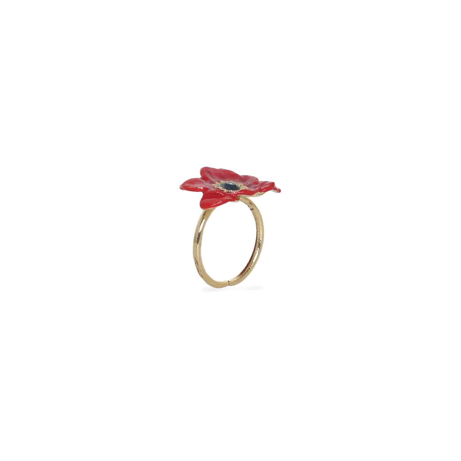 Bague ajustable anémone rouge Scarlet, autre vue