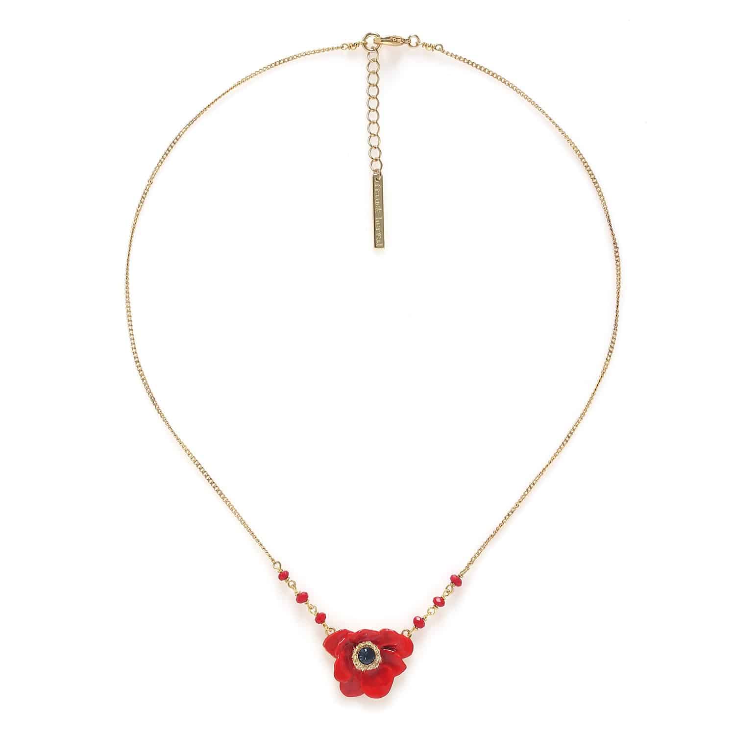 Collier ajustable pendentif anémone rouge - Scarlet