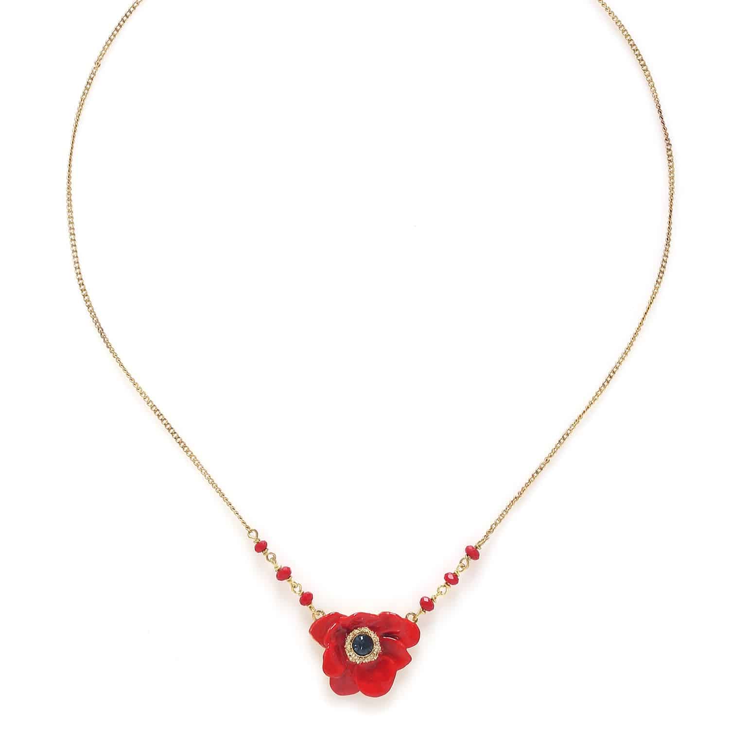 Collier pendentif anémone rouge Scarlet, autre vue