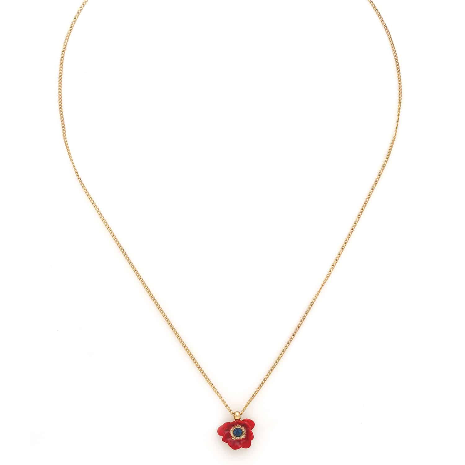 Collier pendentif petite anémone rouge Scarlet, autre vue